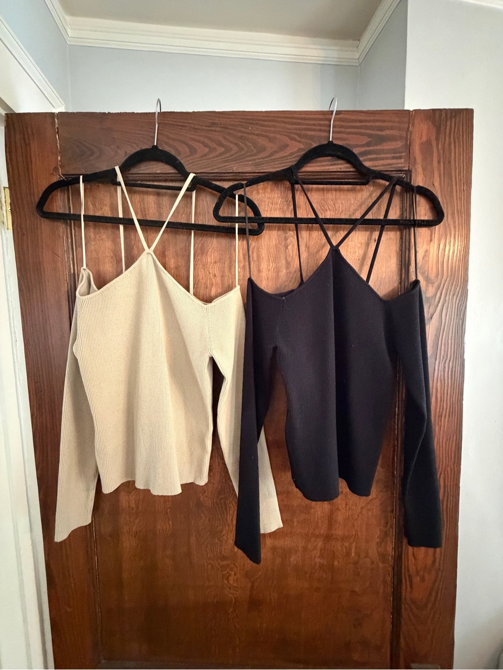 BOGO Ribbed Cold-Shoulder Strappy Camisole Top - Beige & Black